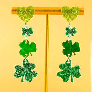Earrings St Patrick's Day Clover Shamrock Sparkle Dangle Irish Lucky Party NEW